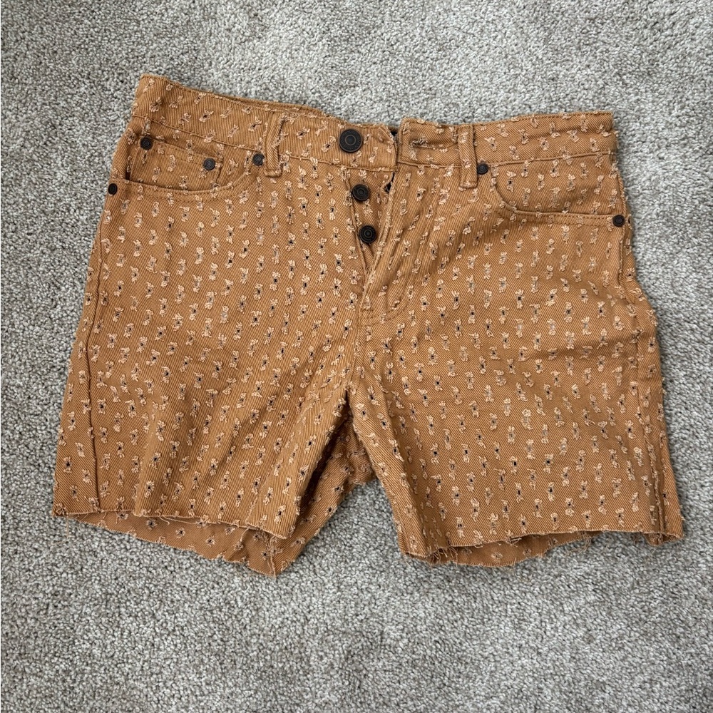 Tan High Waist Shorts with Subtle Pattern